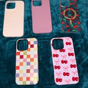 Colorful Phone Case Set - Cherry, Checkered, and Solid Designs-iPhone 16 Pro Max